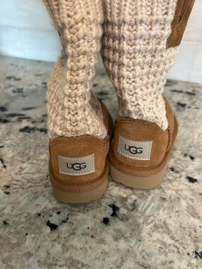 UGG Chestnut Suede boots with Cream Knit Cuff